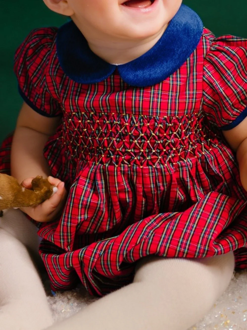 Antoinette Paris red tartan Plaid Smocked Baby Romper bubble 3 months
